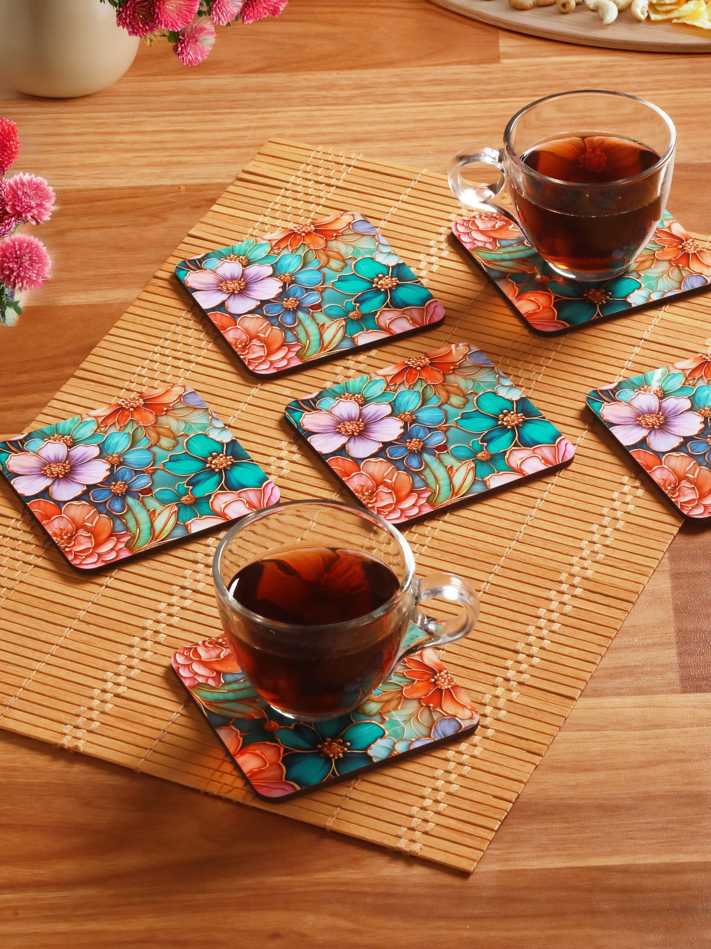 Refreshing Nature-Set Of 6 Wooden Coaster