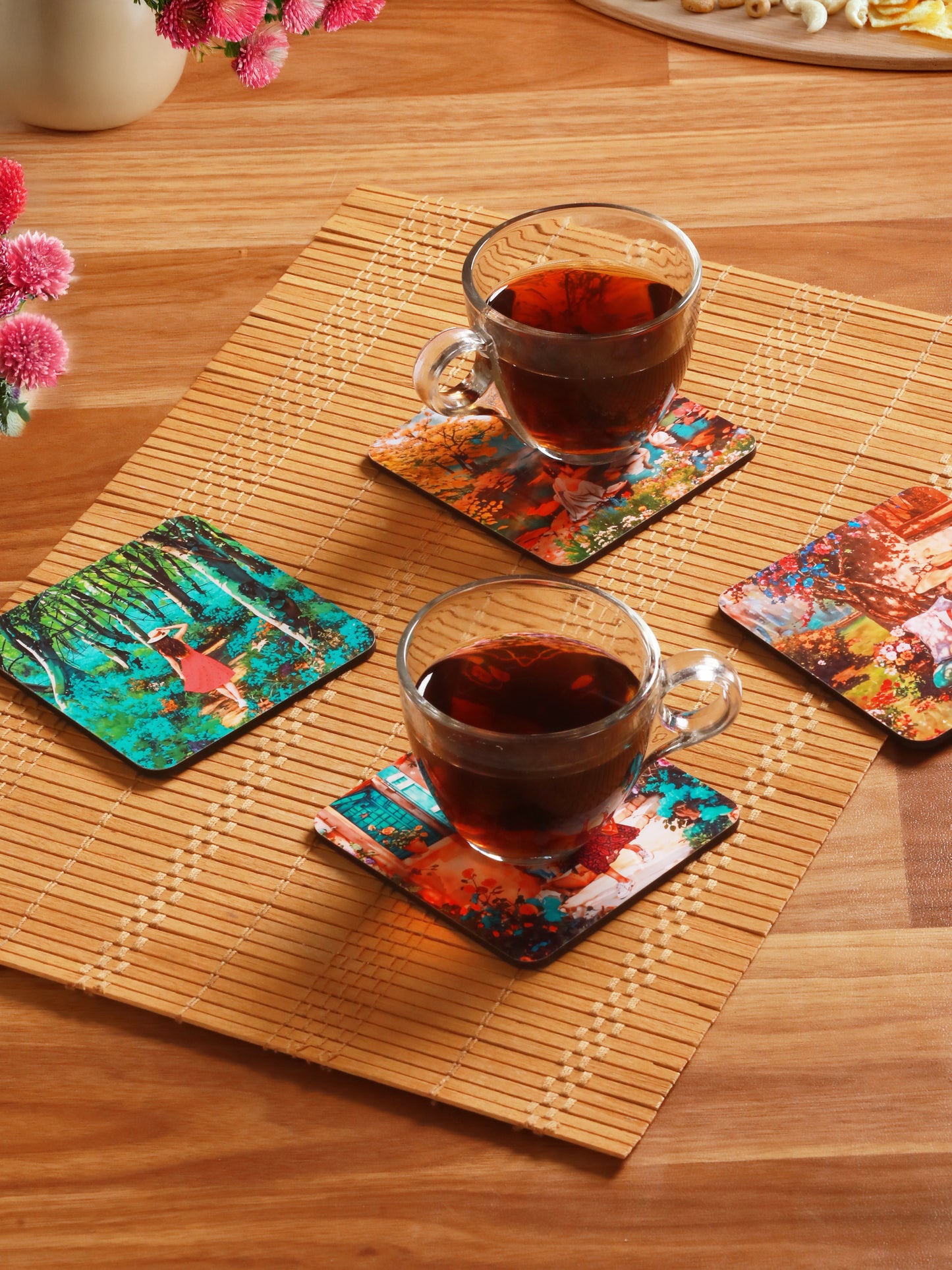 Colourful life-Set Of 4 Wooden Coaster