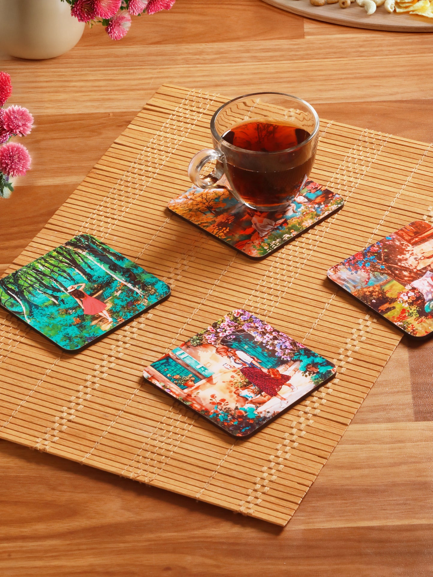 Colourful life-Set Of 4 Wooden Coaster