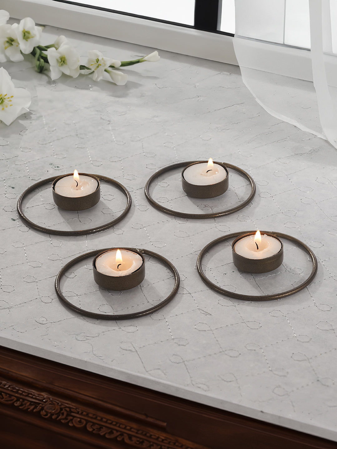 Rustic Radiance Tea Light candle holder -Set of 4, Antique