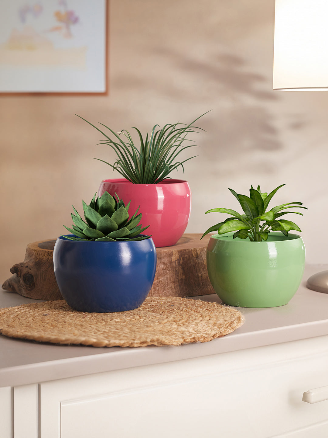 Nectera Metal Planter (Blue/Pink/Green) - Set Of Three