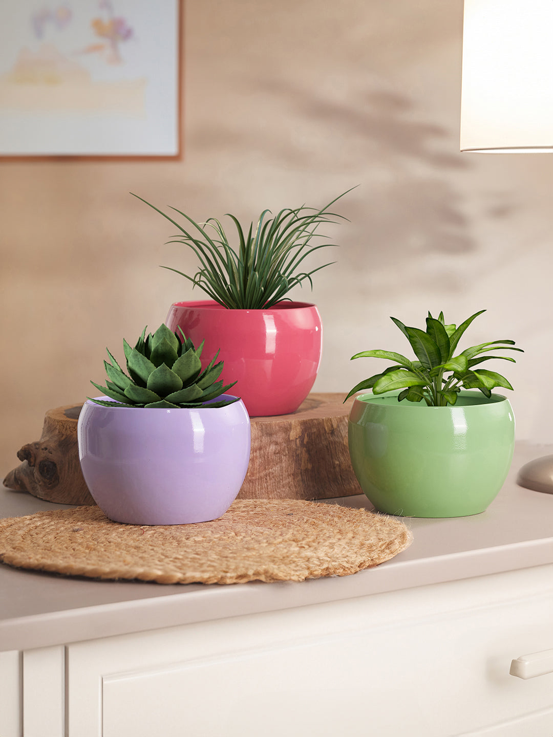 Nectera Metal Planter (Purple/Pink/Green) - Set Of Three