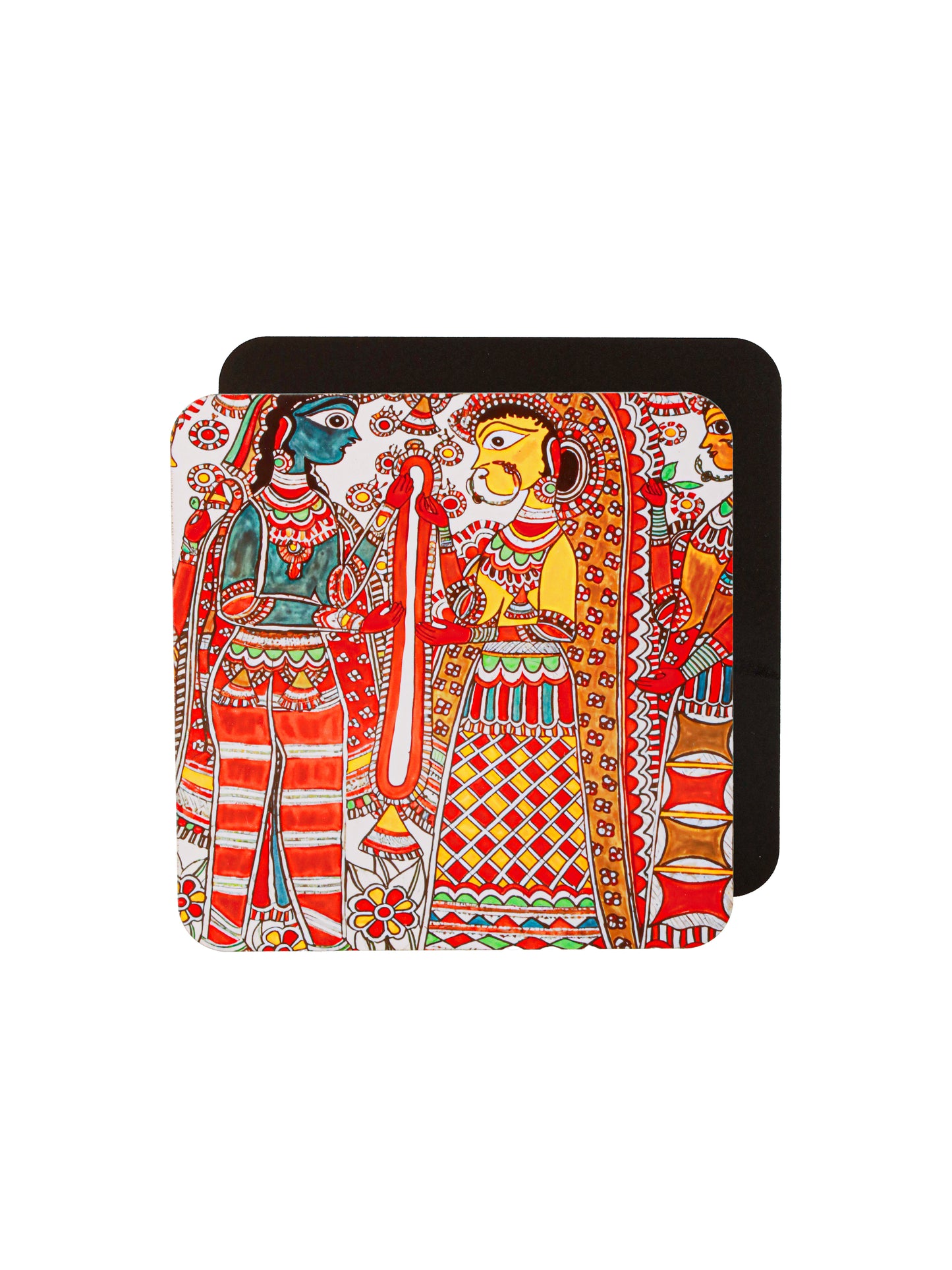 Madhubani Art-Set Of 6 Wooden Coaster
