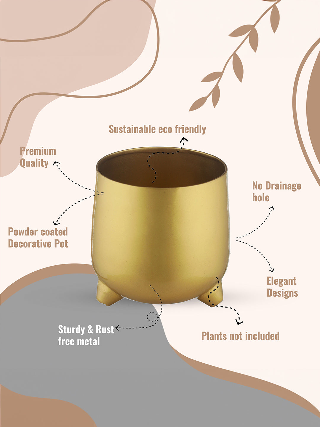 Classic Gold-Toned Solid Metal Planter With legs