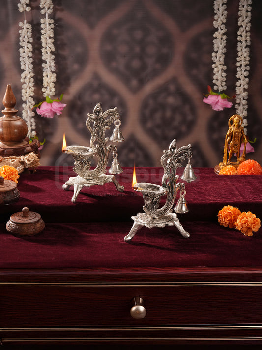 Saanjh Glow German Silver Bell Diya (set of 2)