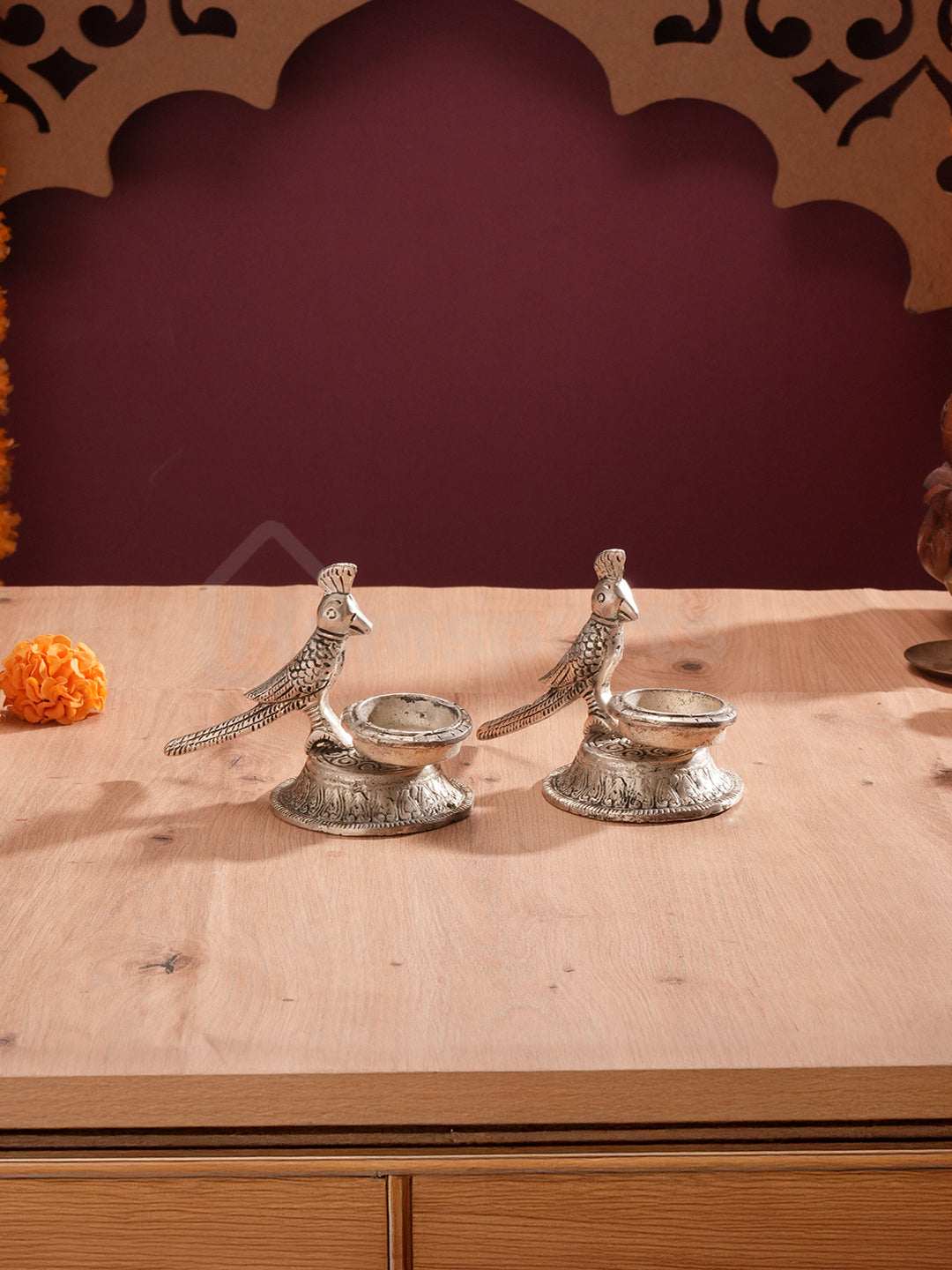 Antique Finish Parrot Tealight Duo
