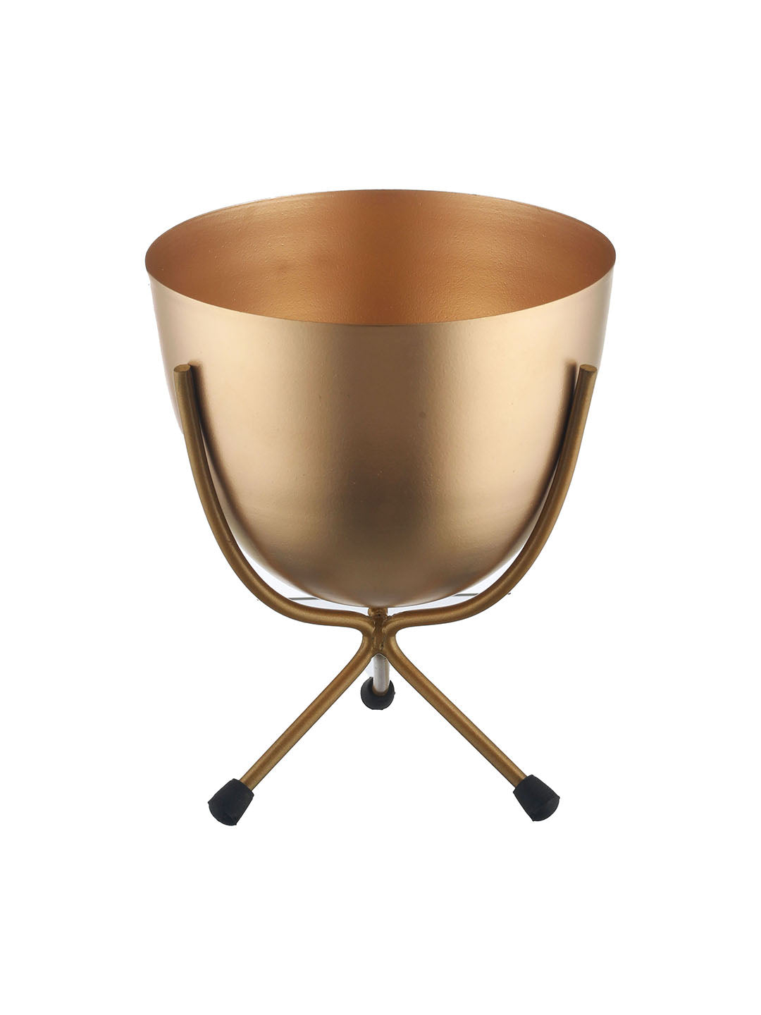Matte Finish Golden Table Top Metal Planters With Stand