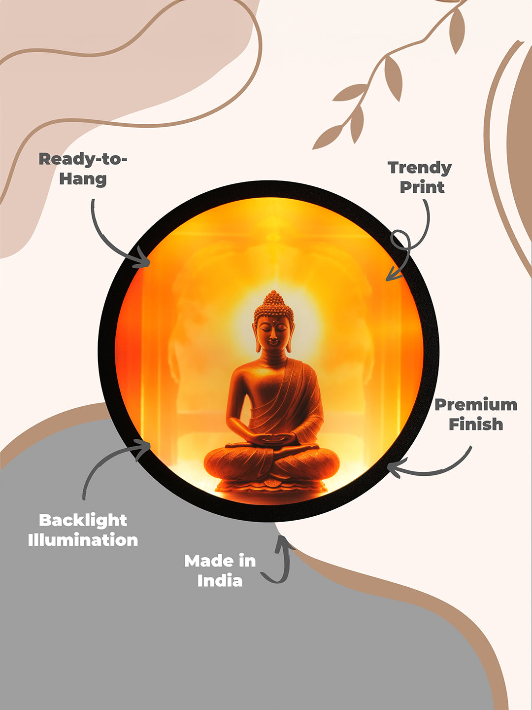 Zen Aura Buddha Round MDF Wall Light Decor