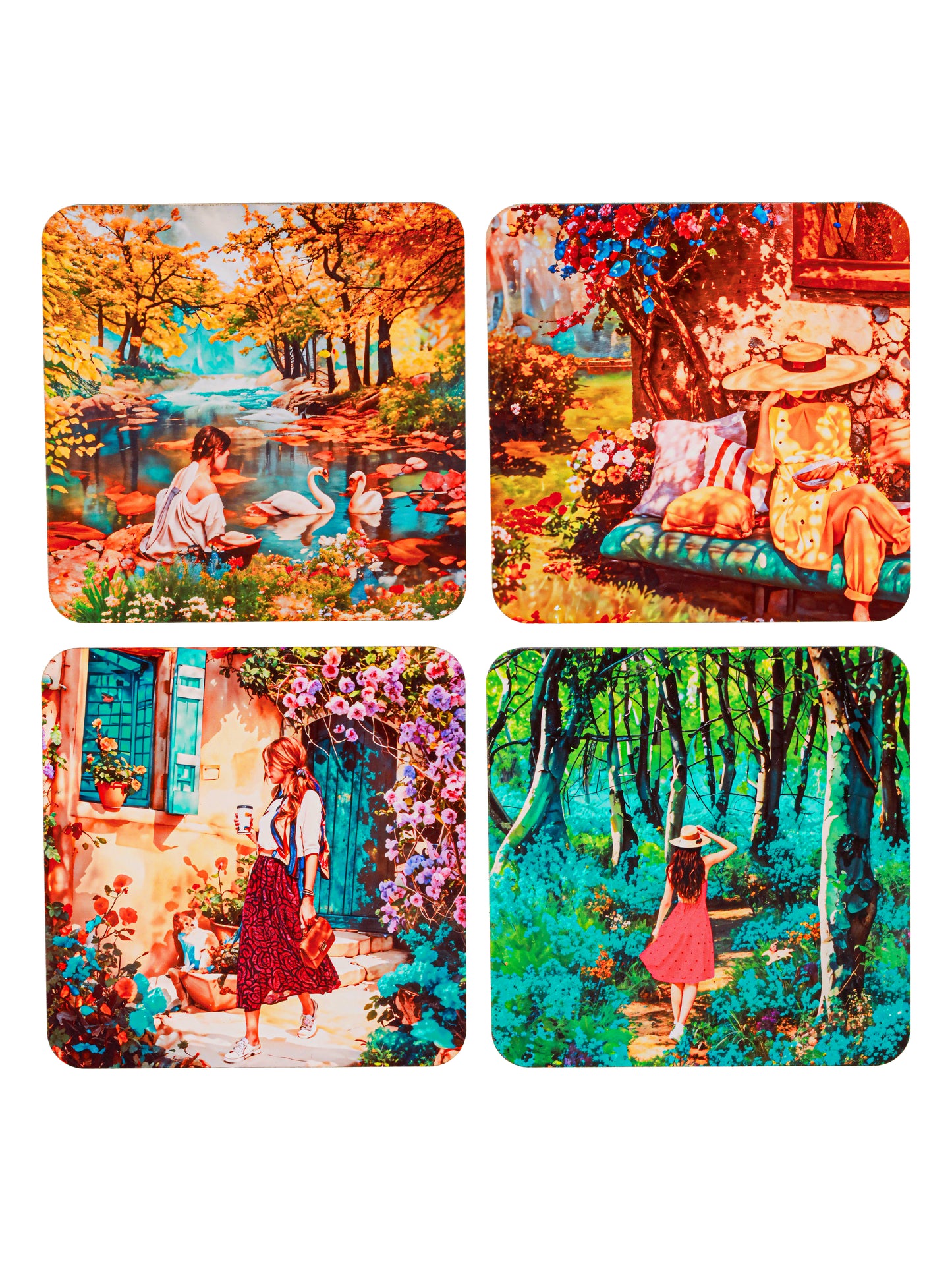 Colourful life-Set Of 4 Wooden Coaster