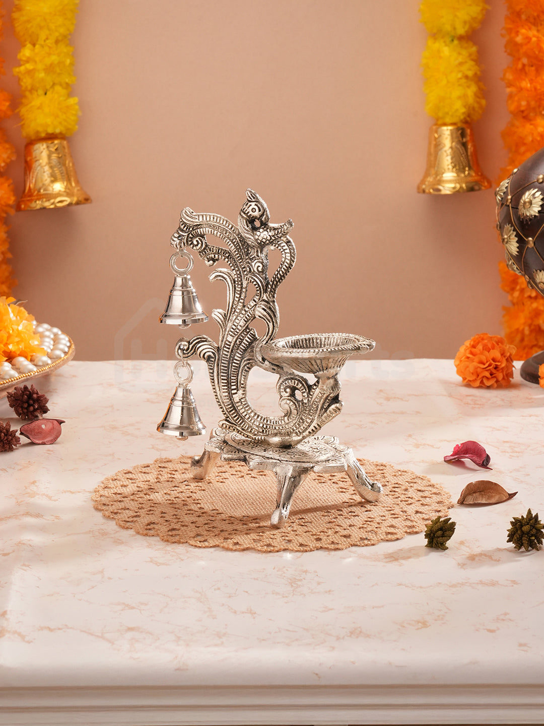 Saanjh Glow German Silver Bell Diya (set of 2)