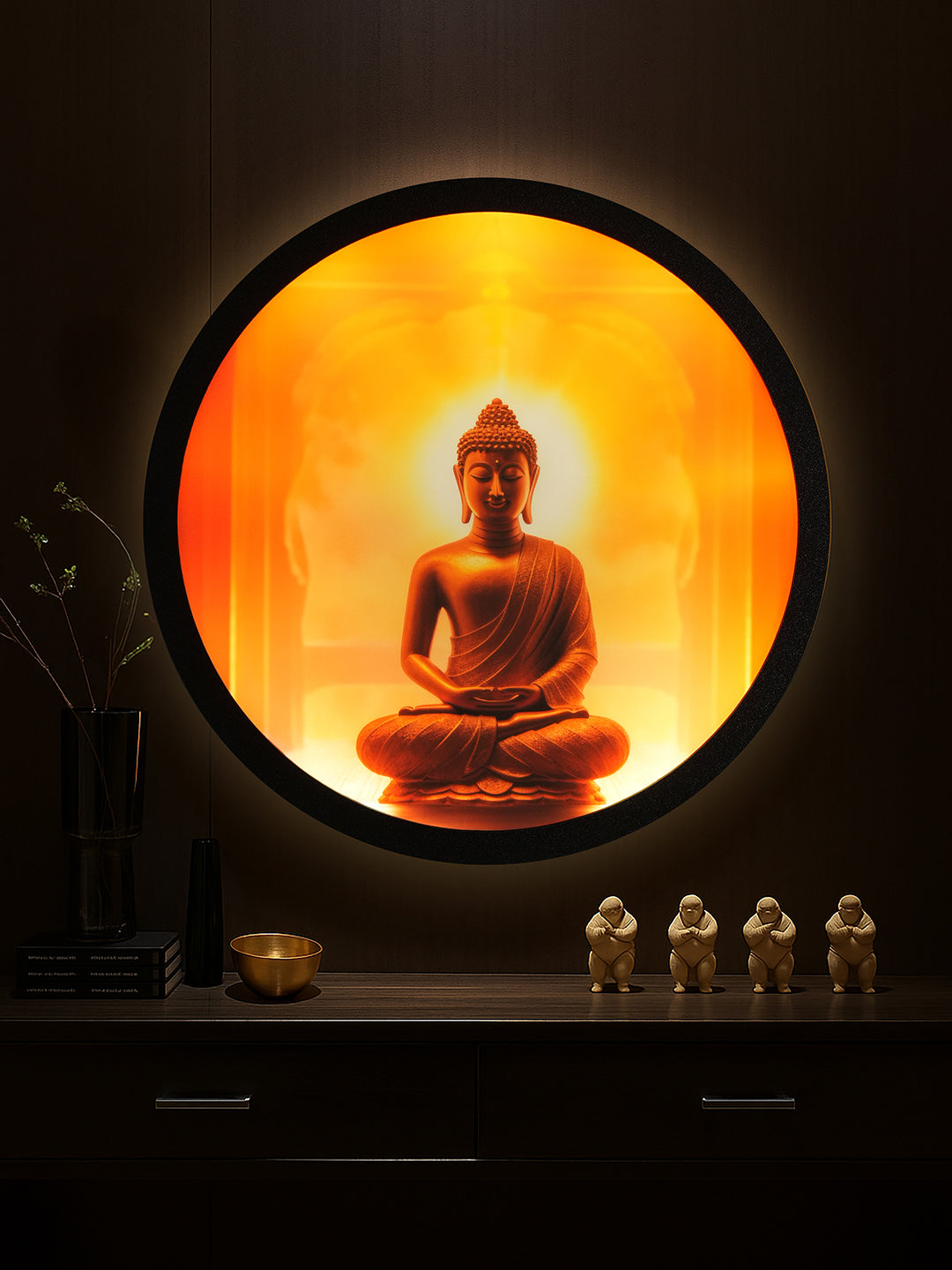 Zen Aura Buddha Round MDF Wall Light Decor