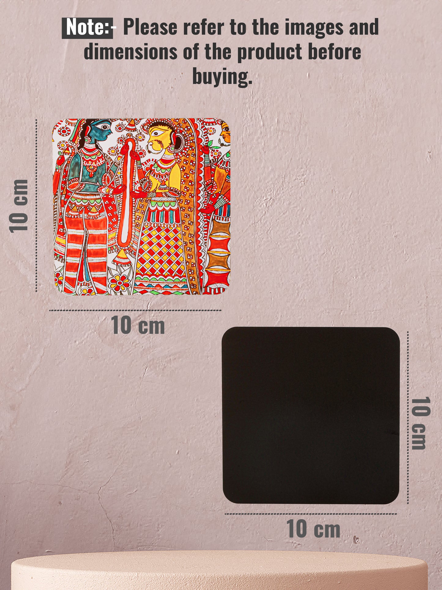 Madhubani Art-Set Of 6 Wooden Coaster