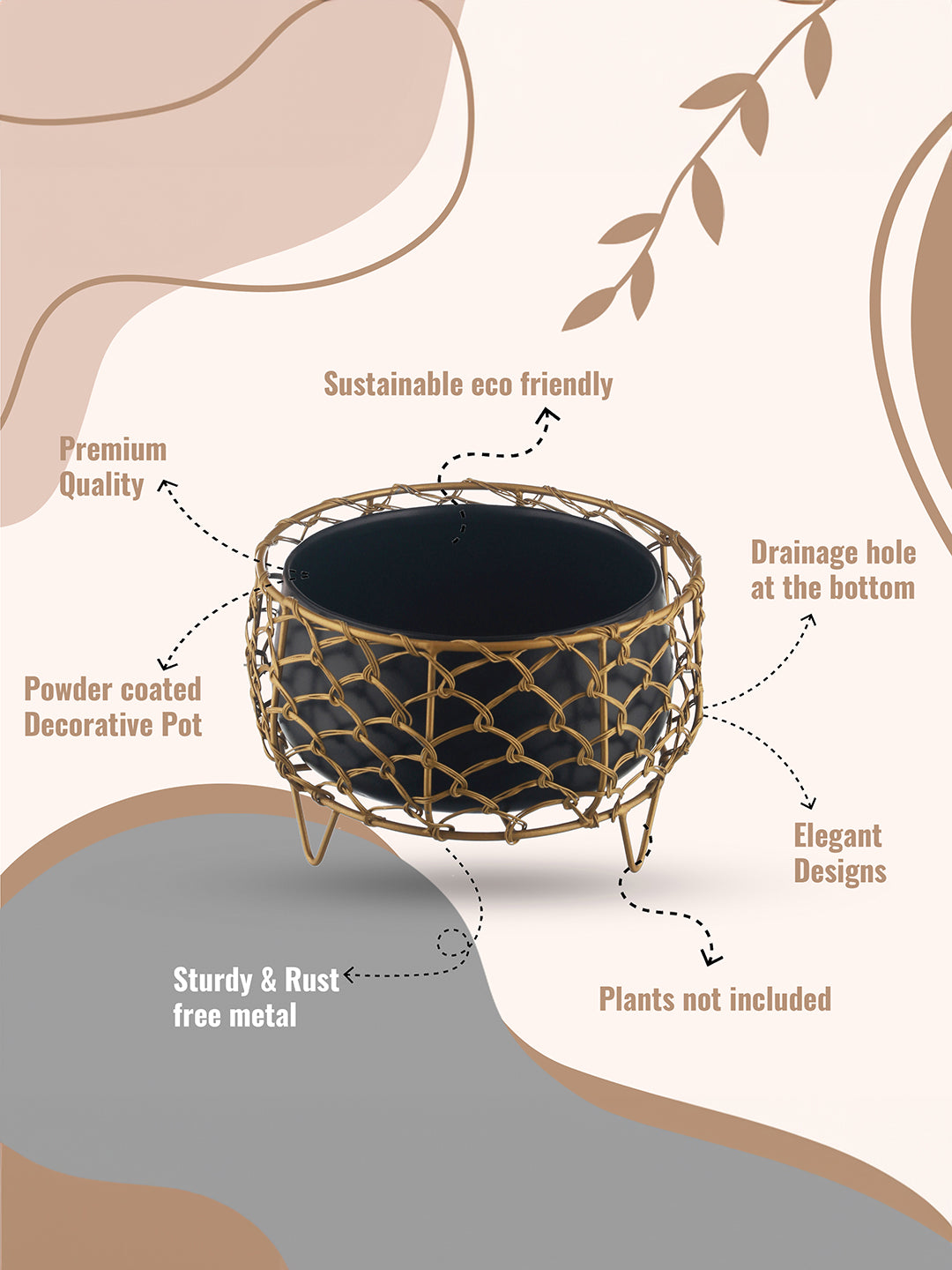 Luxurious Golden Net Black Planter