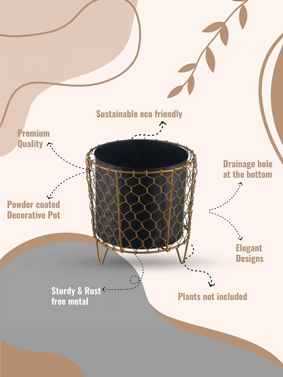 Luxurious Golden Net Black Planter