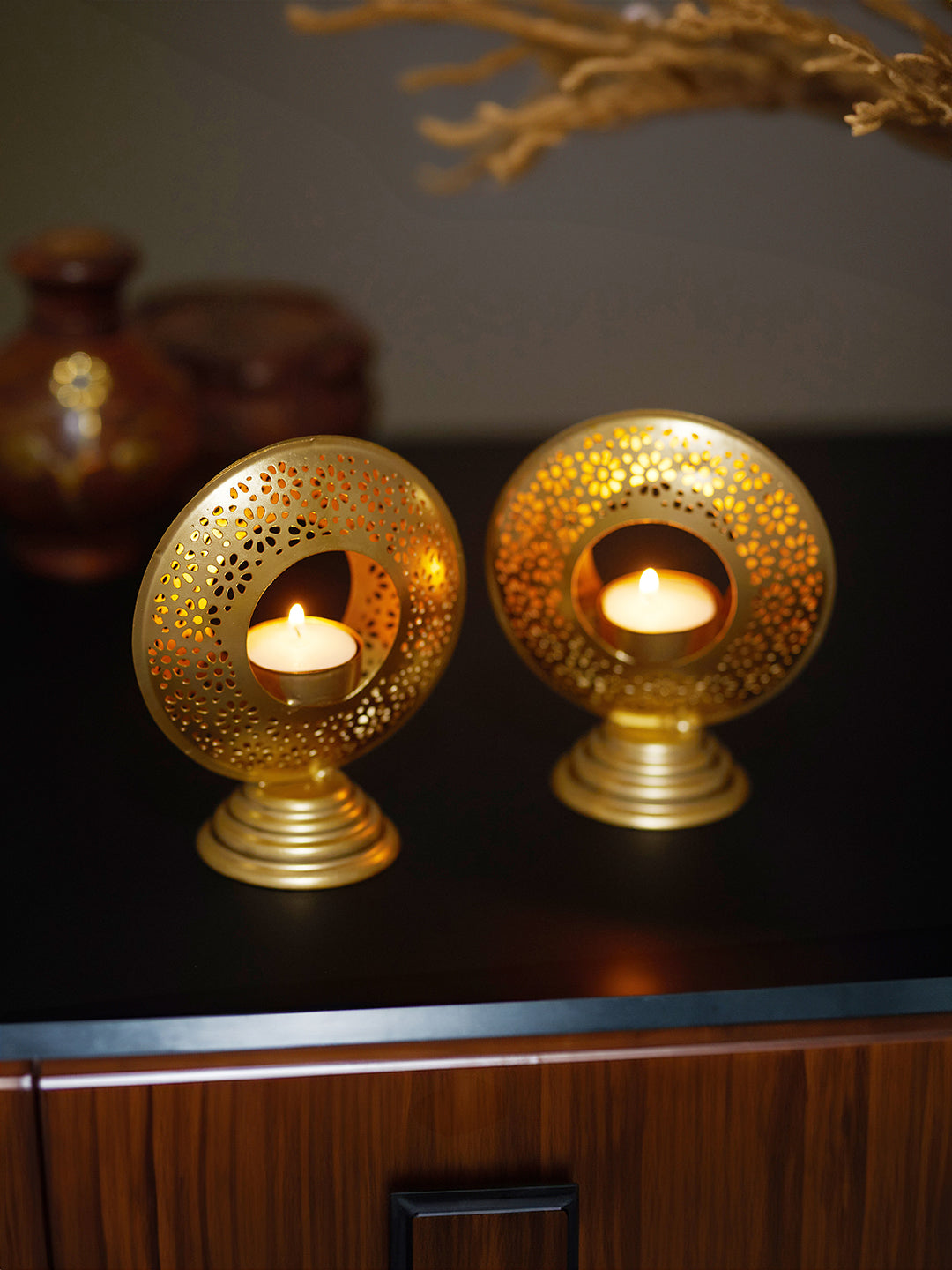 Radiant Metal Tealight Holders-Set of 2
