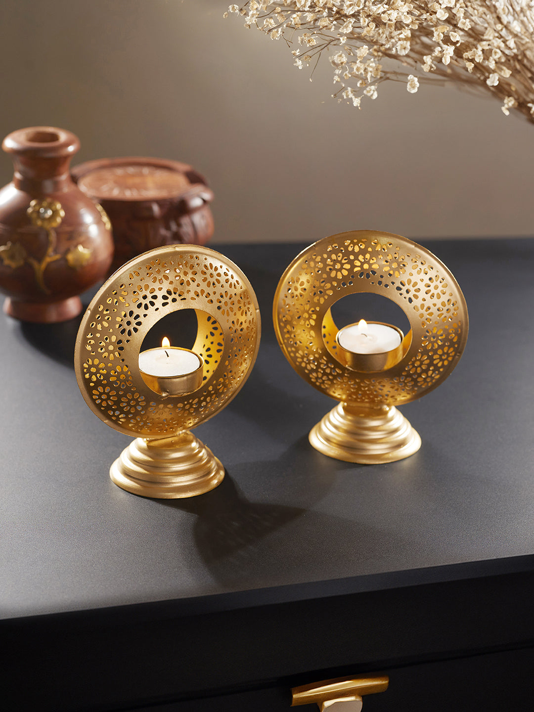 Radiant Metal Tealight Holders-Set of 2