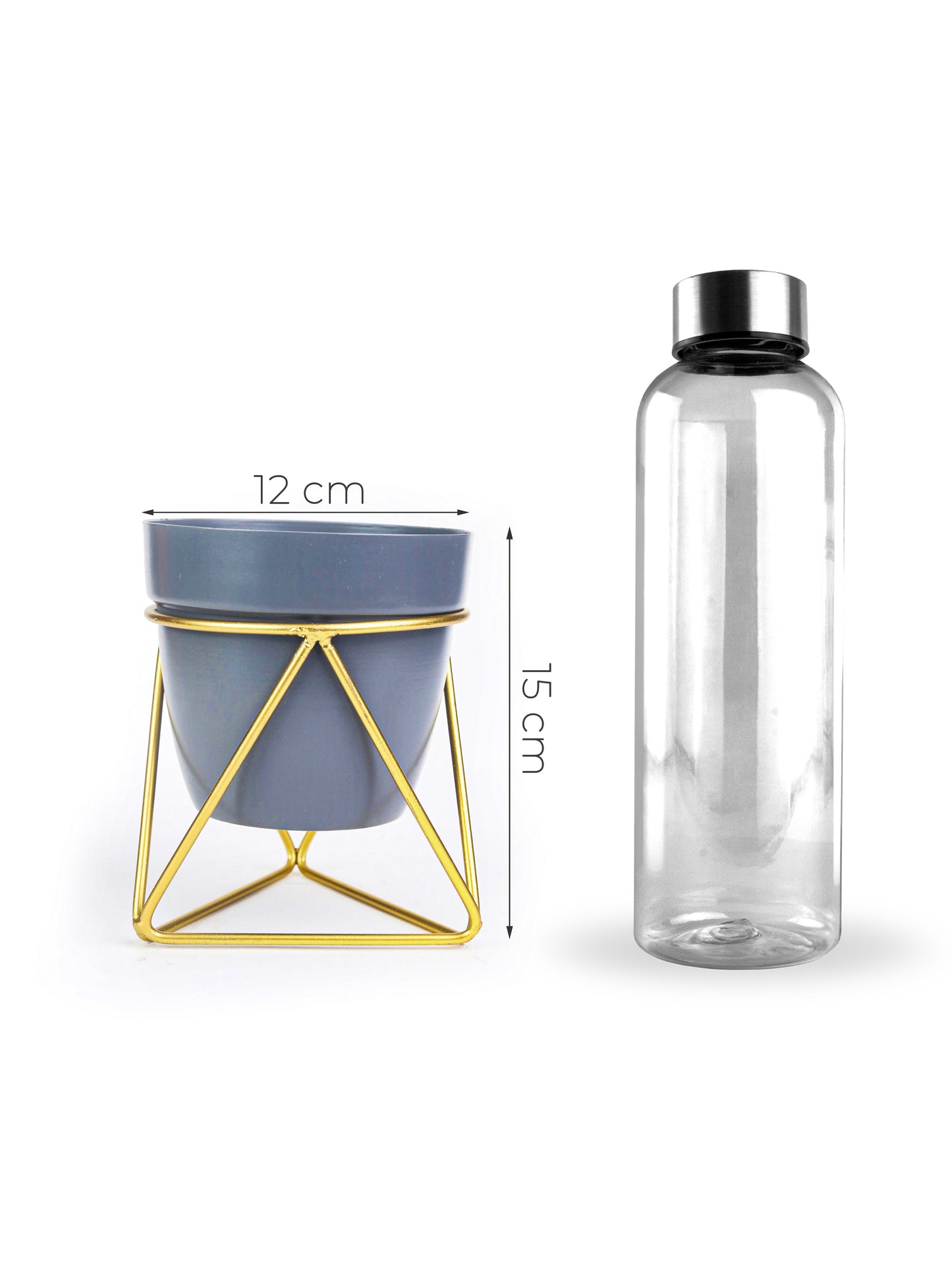 Grey Cylindrical Pot with Iron Crossed Stands