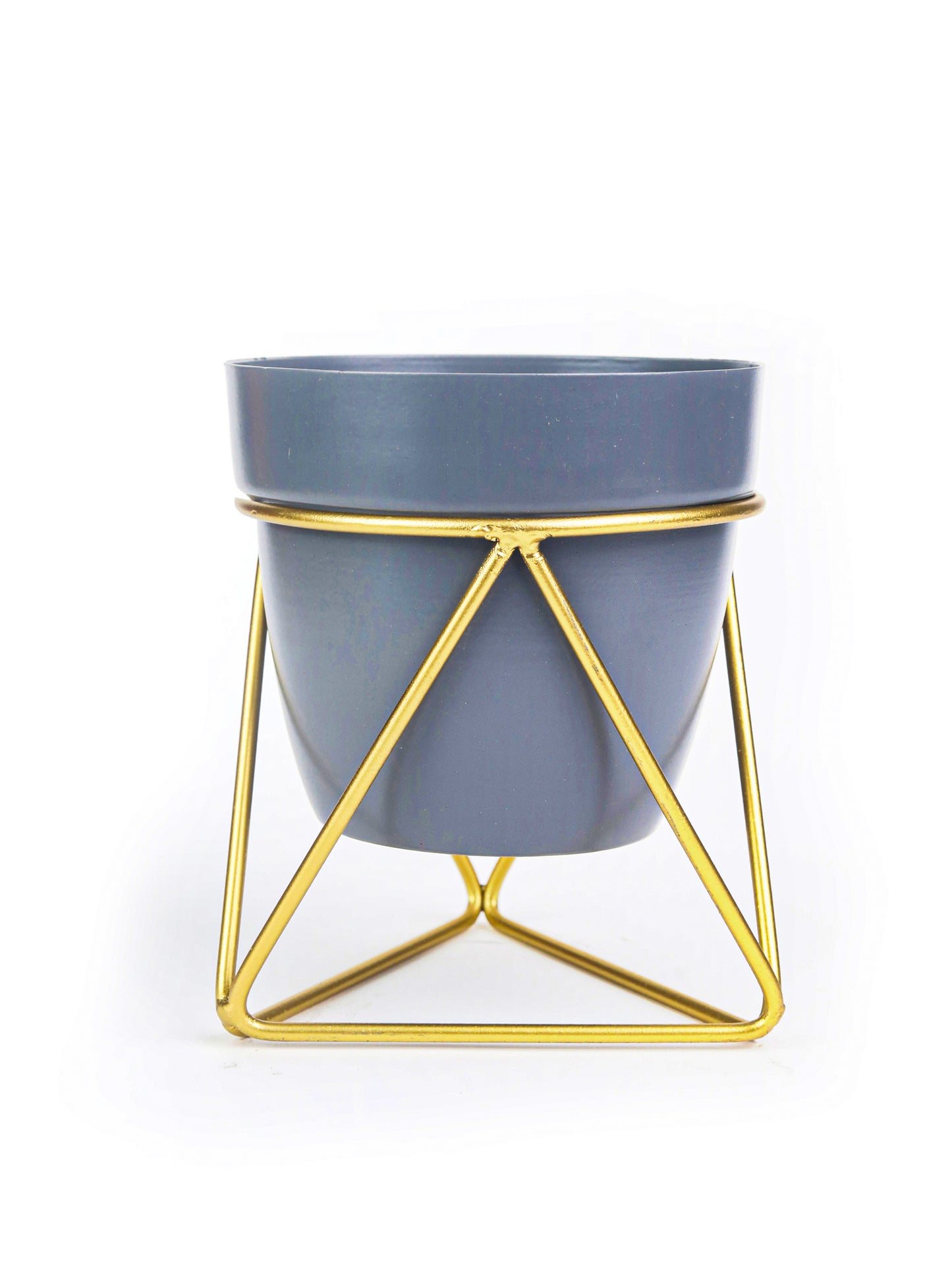Grey  Cylindrical Pot  with Iron Crossed Stands