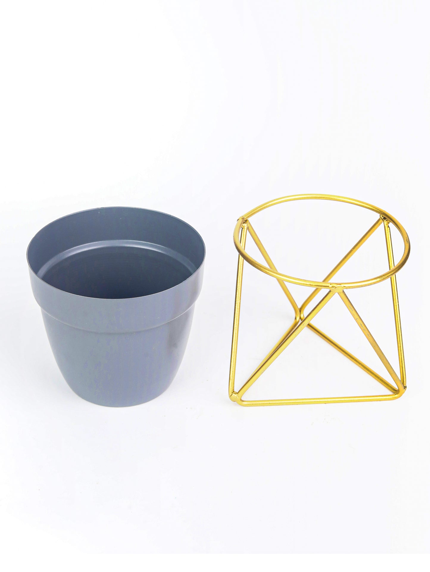 Grey  Cylindrical Pot  with Iron Crossed Stands