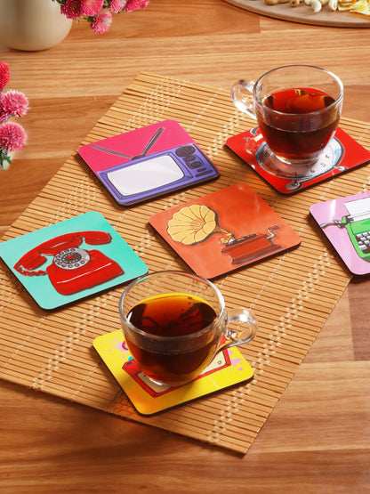 Retro-Set Of 6 Wooden Coaster
