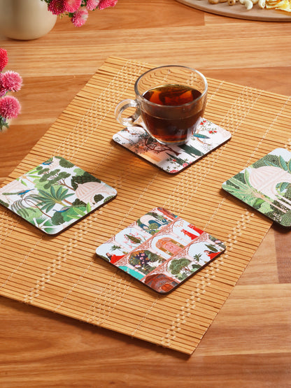 Mughal garden-Set Of 4 Wooden Coaster