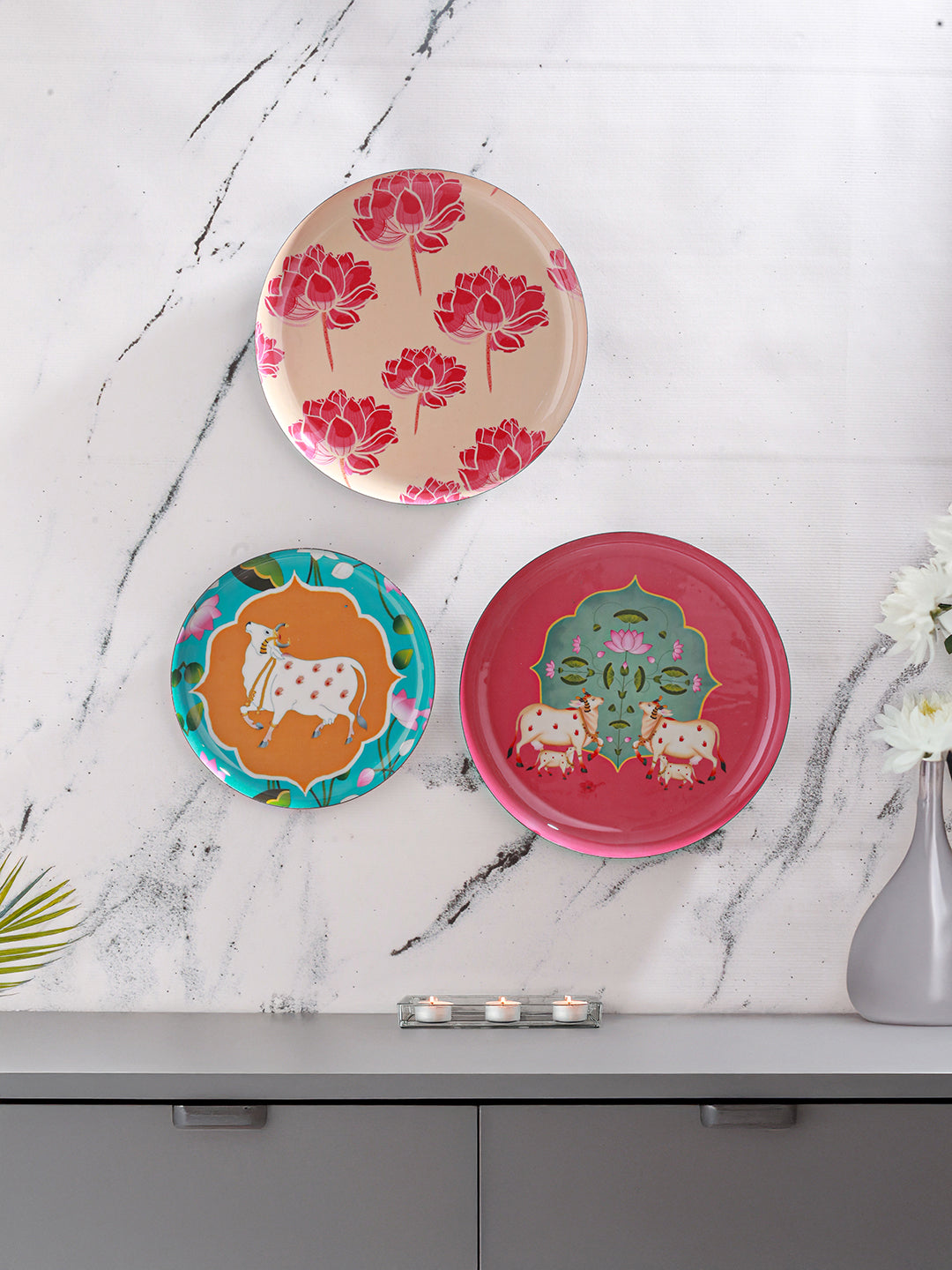 Ethereal Cow & Lotus Décor Plate