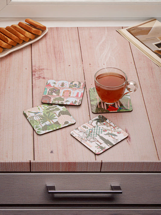 Mughal garden-Set Of 4 Wooden Coaster