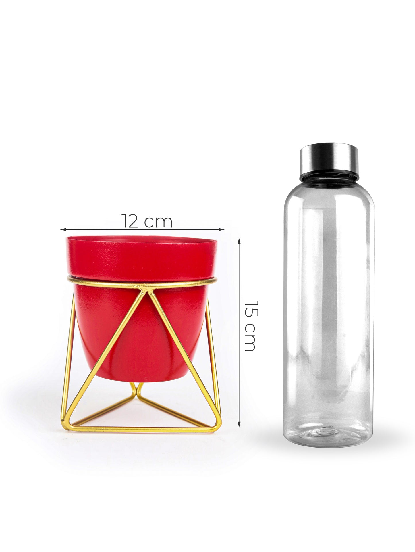 Red  Cylindrical Pot  with Iron Crossed Stands