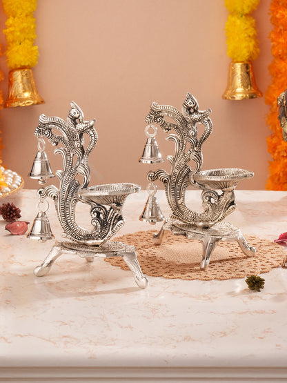 Saanjh Glow German Silver Bell Diya (set of 2)
