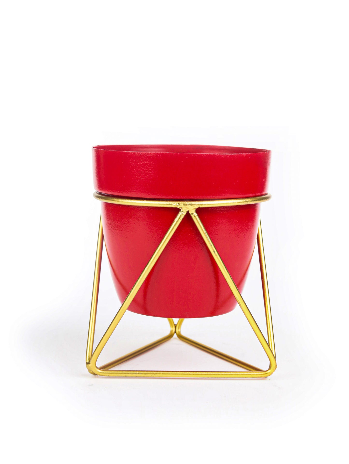 Red  Cylindrical Pot  with Iron Crossed Stands