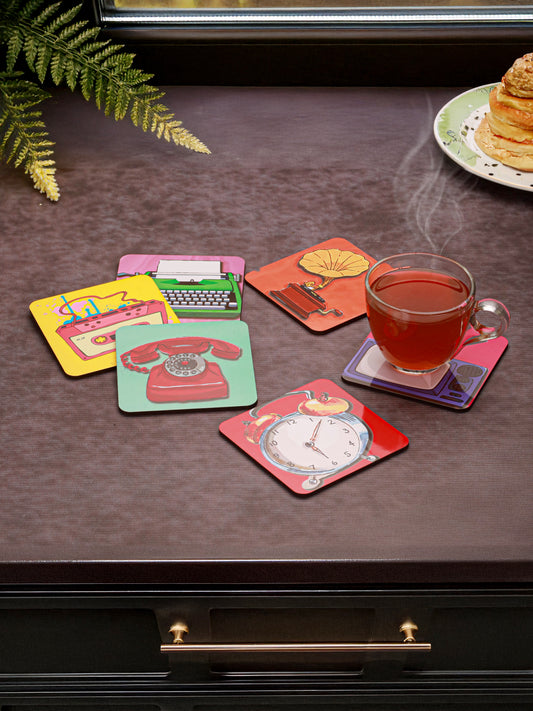 Retro-Set Of 6 Wooden Coaster