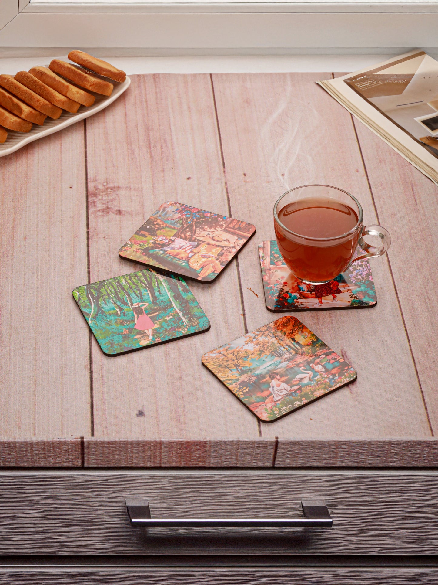 Colourful life-Set Of 4 Wooden Coaster