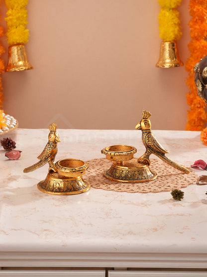 Metallic Parrot Duo Candle Holders