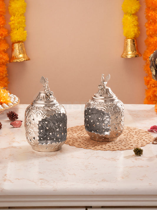 DivineNest Antique Silver Diya (set of 2)