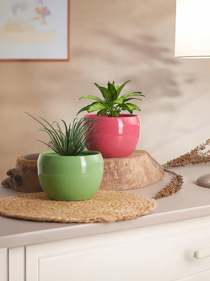 Nectera Metal Planter (Pink/Green) - Set Of Two