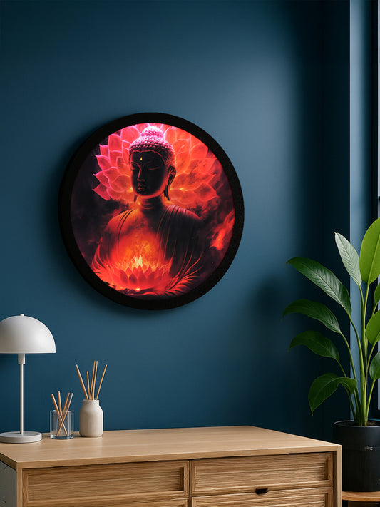 Mystic Buddha Luminous Round  MDF Wall Light Décor