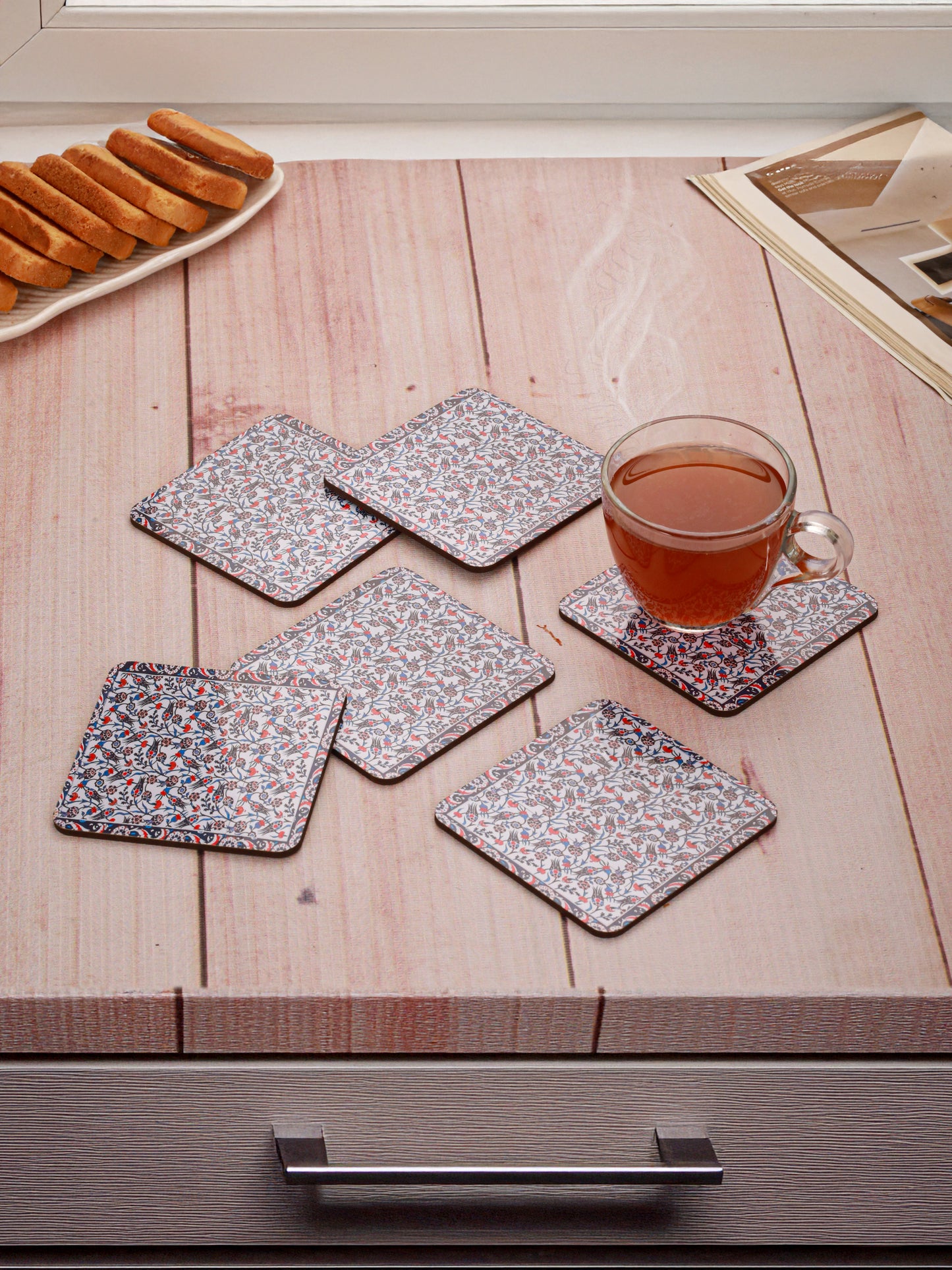 Turkish Vintage-Set Of 6 Wooden Coaster
