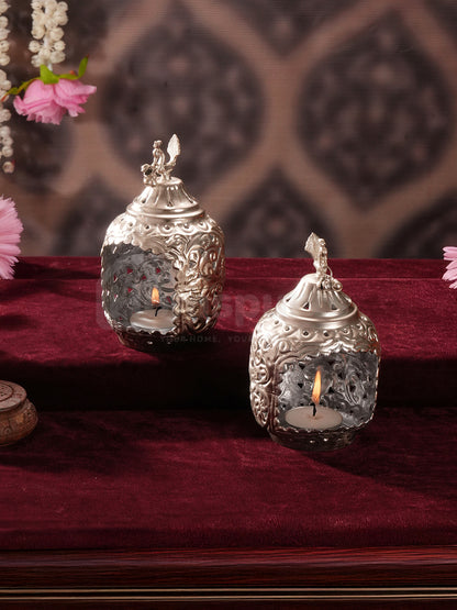 DivineNest Antique Silver Diya (set of 2)