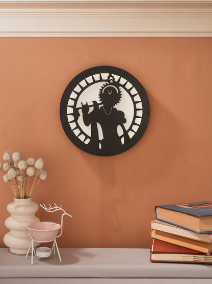 Divine Kanha with Flute MDF Round Wall Lamp