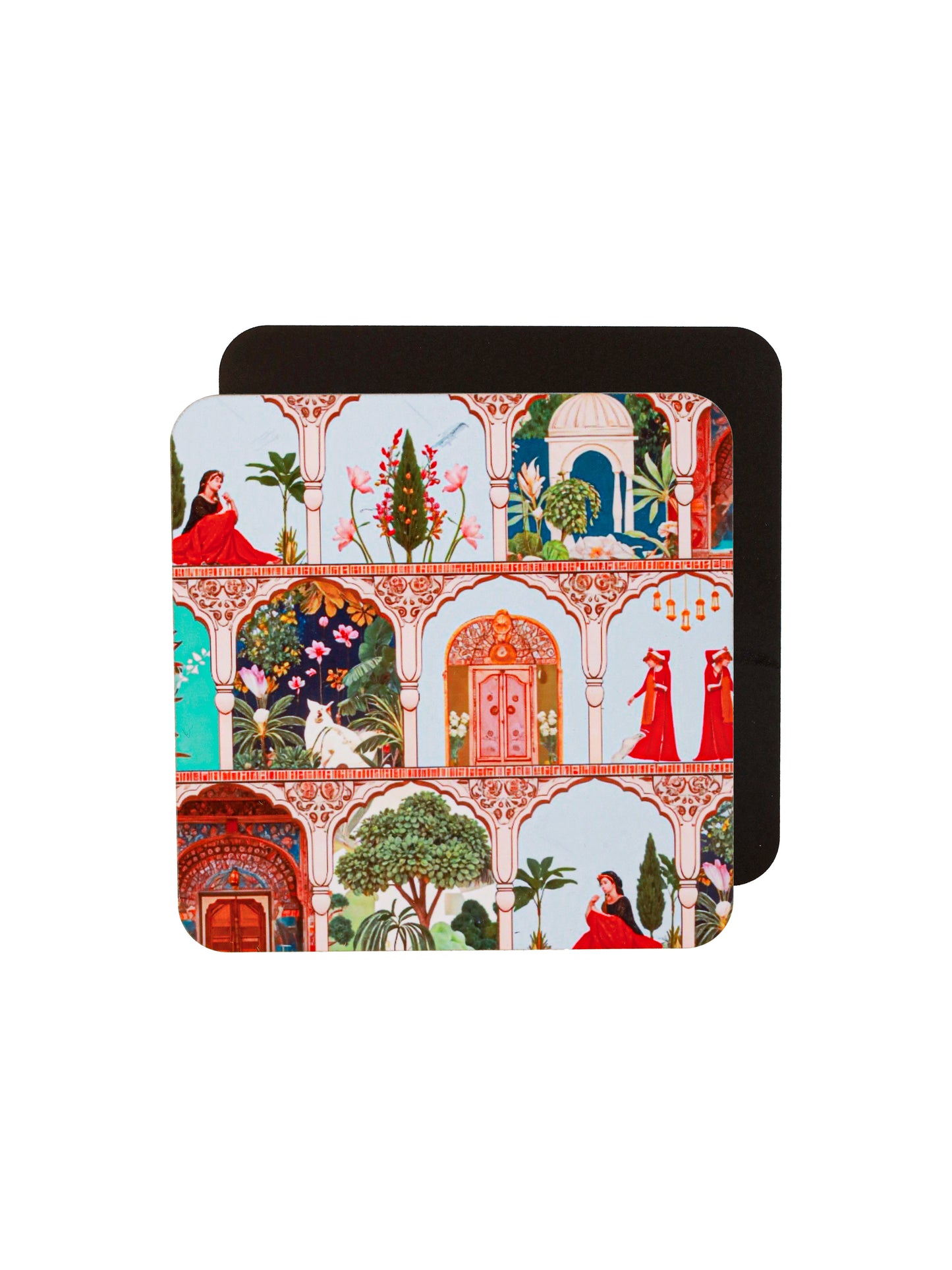 Mughal garden-Set Of 4 Wooden Coaster