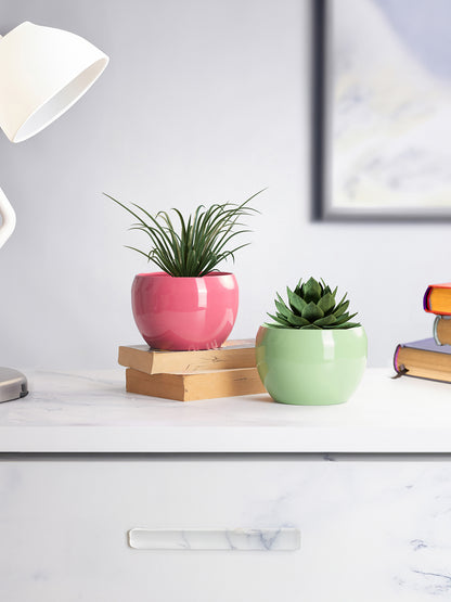 Nectera Metal Planter (Pink/Green) - Set Of Two