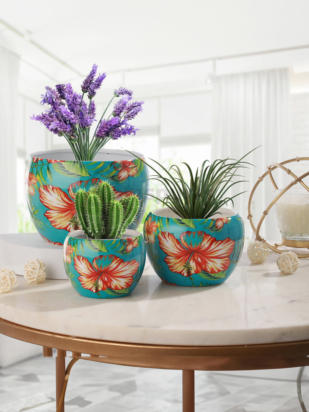 Hibiscus Handcrafted Planter - Set Of Three