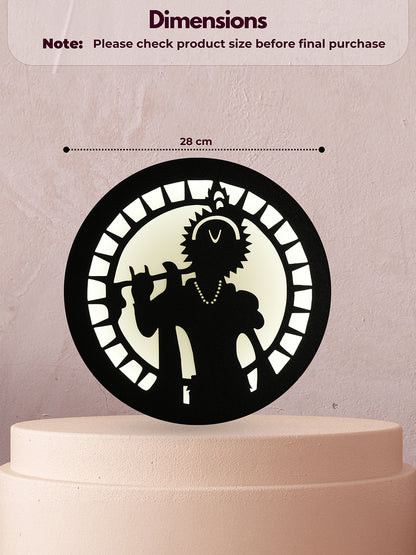 Divine Kanha with Flute MDF Round Wall Lamp