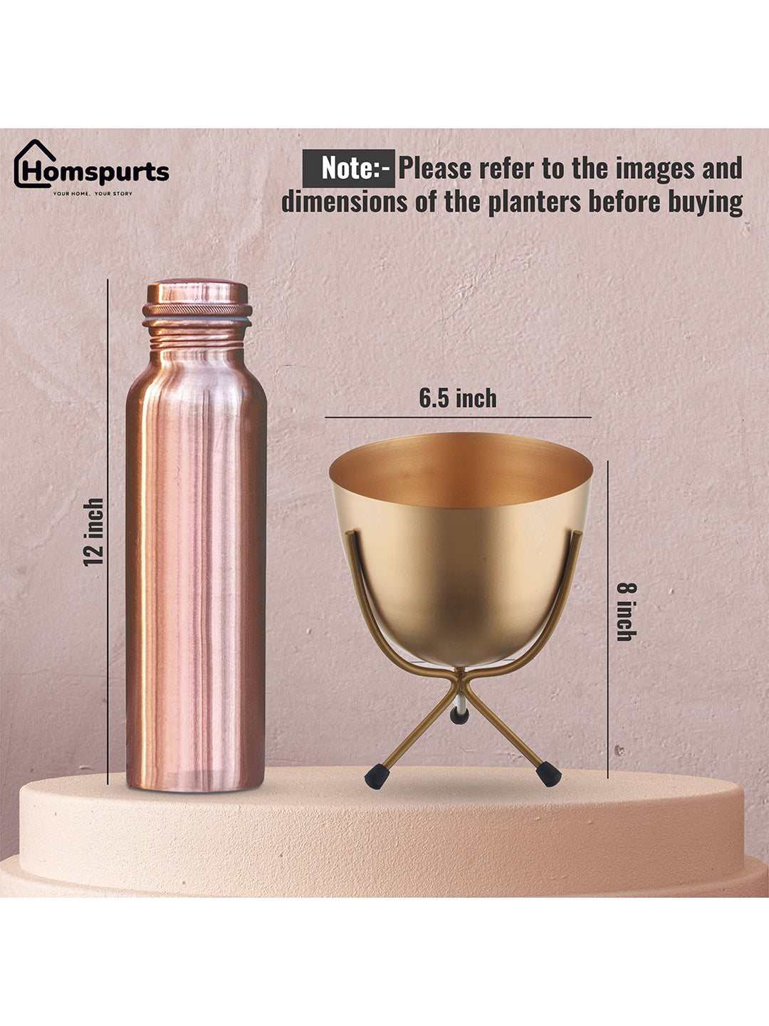 Matte Finish Golden Table Top Metal Planters With Stand 