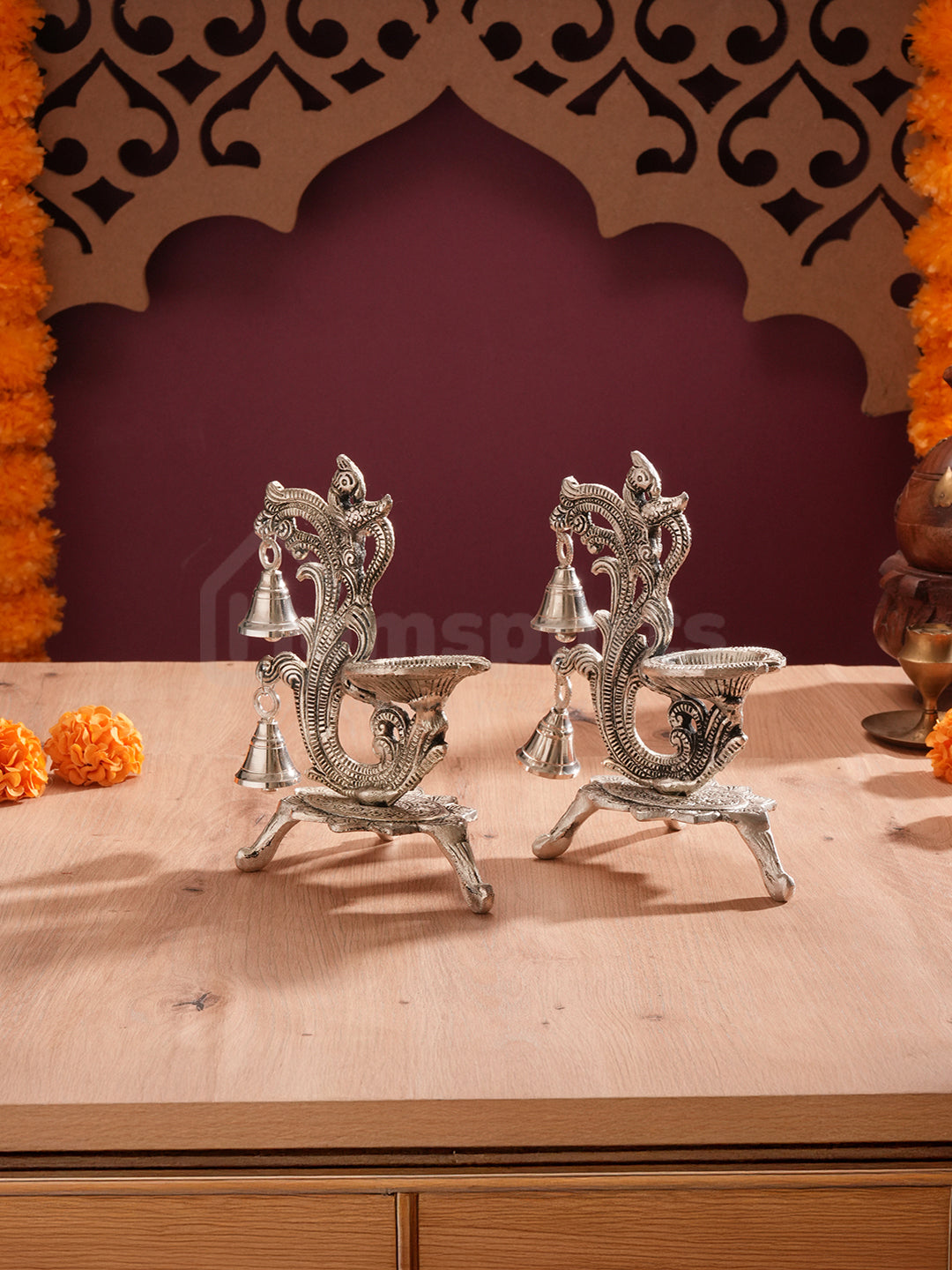 Saanjh Glow German Silver Bell Diya (set of 2)