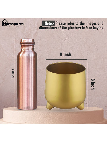 Classic Gold-Toned Solid Metal Planter With legs