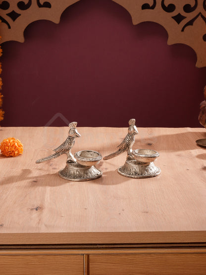 Antique Finish Parrot Tealight Duo