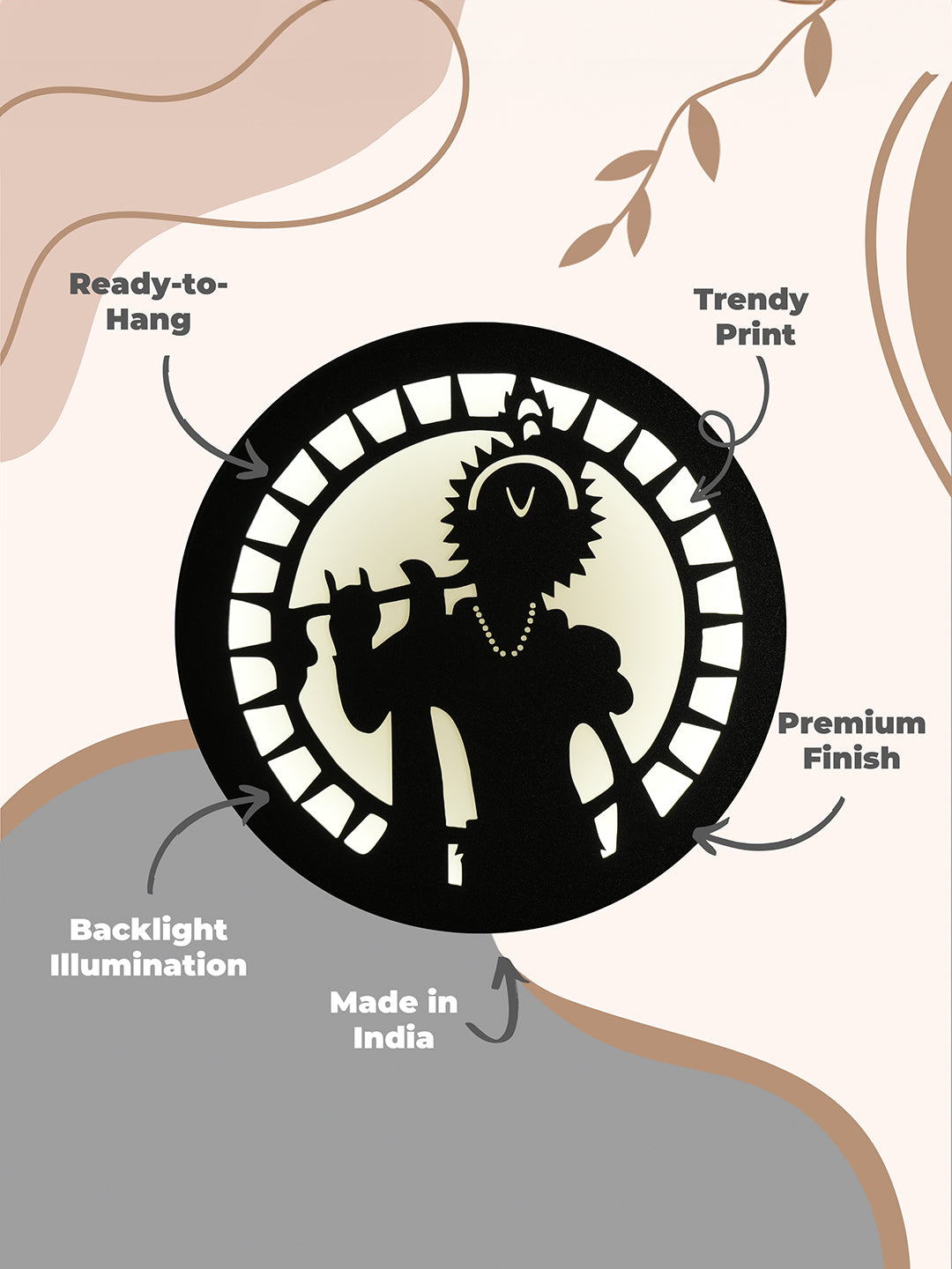 Divine Kanha with Flute MDF Round Wall Lamp