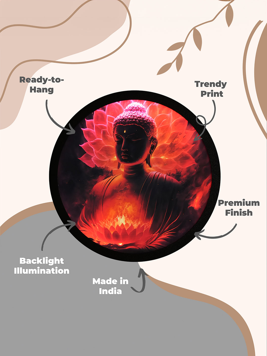 Mystic Buddha Luminous Round  MDF Wall Light Décor
