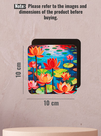 Lotus Flowers-Set Of 6 Wooden Coaster